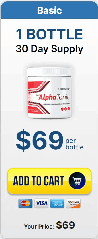 Alpha Tonic single bottle package for one month supply, with pricing details