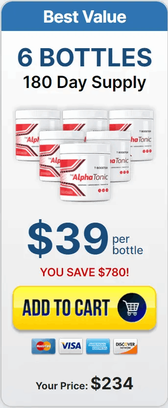 Alpha Tonic 6-bottle ultimate value package, including maximum discounts and free bonus guides for peak vitality