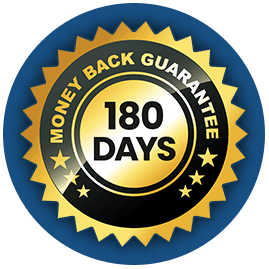 Alpha Tonic 180-Day Money-Back Guarantee badge, symbolizing confidence in male vitality supplement